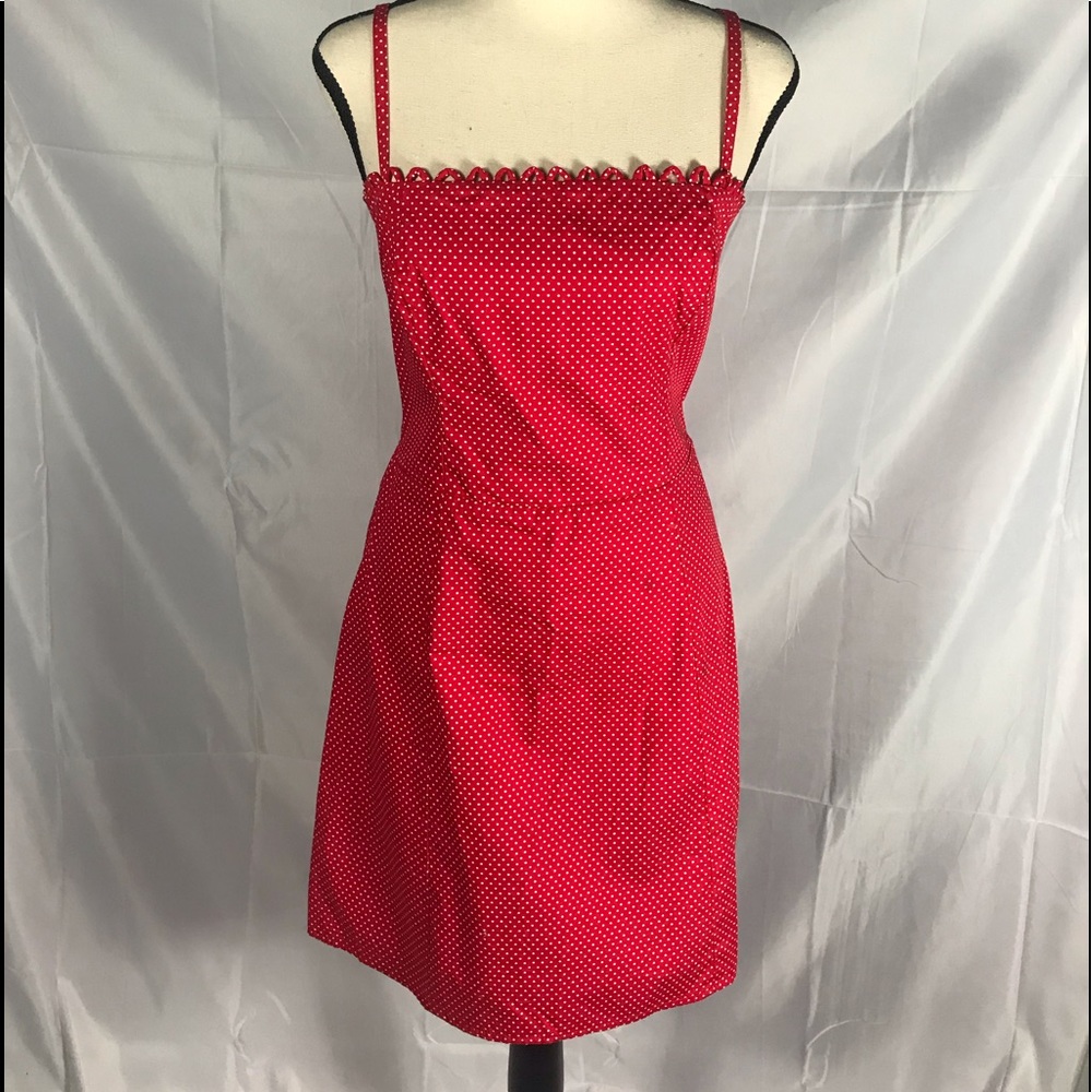 Summery Red and Subtle White Polka Dot Dress
